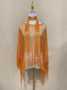 1pc Gold Fishnet Tassel Multi-Purpose Shawl Beach Wrap - Multicolor - View 9