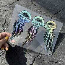 3件組全息水母汽車貼紙 幻彩虹彩乙烯基貼花 海洋動物車窗裝飾 - A - 查看 2