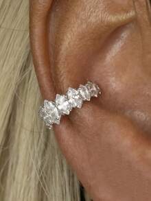 1pc Minimalist Inlaid Cubic Zirconia Exquisite C-Shaped Ear Cuff, Perfect Choice For Women's Daily Wear, Dating, Party Fashion Matching - Silver - View 1