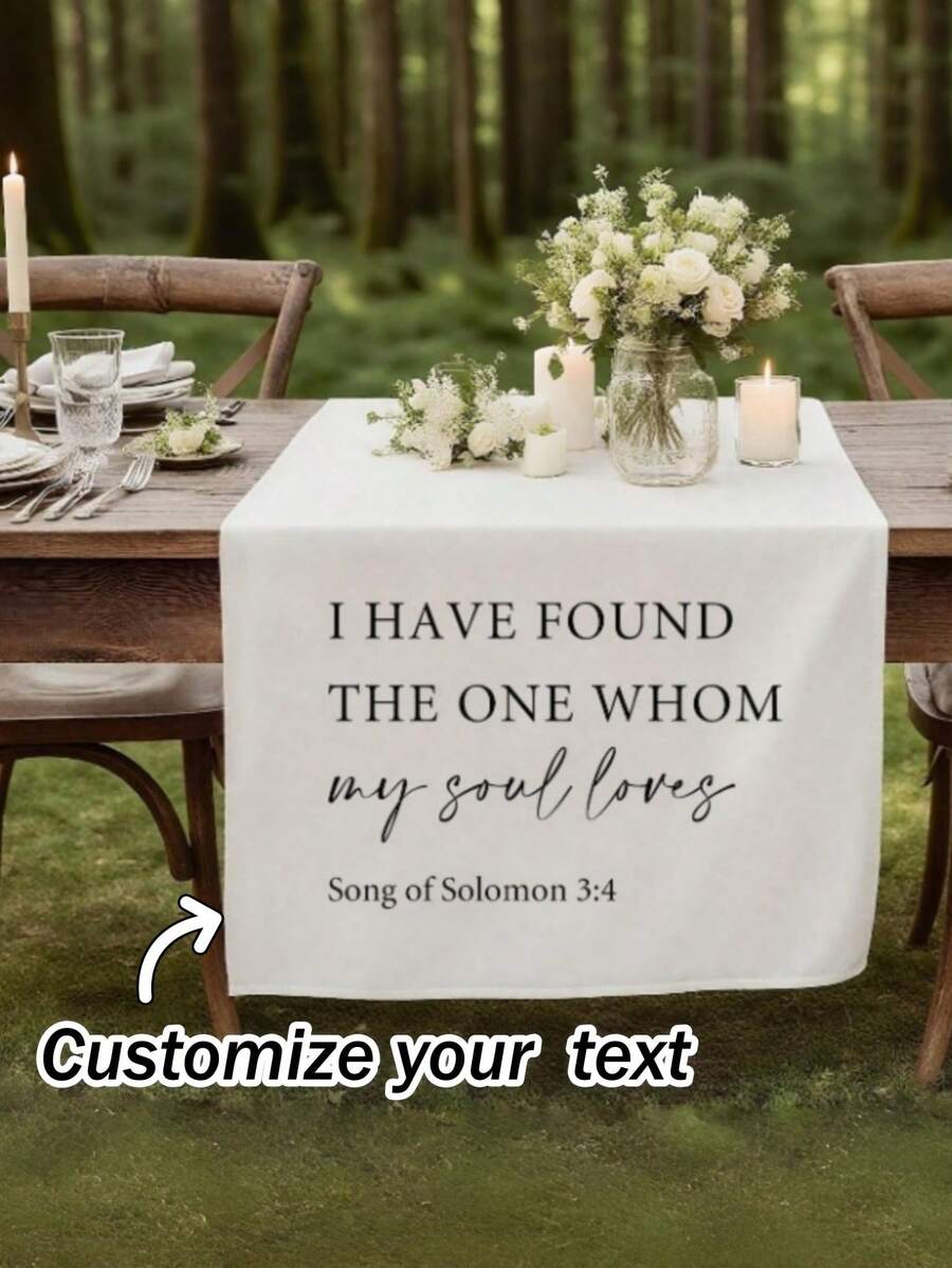Customized Personalized Wedding Table Runner And Welcome Banner, Suitable For Wedding, Reception, Ceremony, Woven Fabric, Customizable Text, Rectangular Table Decor, Suitable For Outdoor Events, Name/Date/Phrase Decoration - Multicolor - View 1