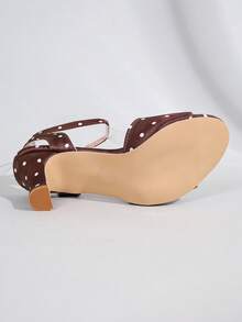 2026 New Women's Brown Polka Dot Satin Kitten Heel Mule High Heel Sandals, Elegant For Commute, Daily, Date, Party, Wedding, Women's Shoes Outfit - Brown - View 9