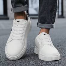 Men's Casual Sports Flat Shoes, Colorblock Design, Microfiber Leather Lace-Up, Outdoor Commute, College Style, All Season - Black and White - View 4