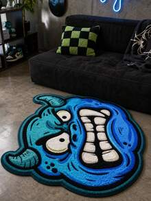 1pc Cool Cartoon Angry Blue Monster Shaped Rug, Street Graffiti Cyan Creative Bathroom Mat, Fun Cute Monster Plush Irregular Carpet, Suitable For Game Room Bedroom Bathroom Living Room Dorm Decor, Teen Boy Gamer Aesthetic Home Decor Gift - Blue - View 9