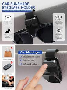 Universal Car Fashion Glasses Holder With Soft Foam Lining - Anti-Scratch Sun Visor Clip, One-Hand Release - Car, Truck And SUV Glasses Storage Organizer - Black Car Interior Accessory - A - View 7