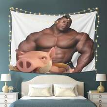 Hog Rider Bedroom Decor Tapestry, Suitable For Bedroom, Living Room, Birthday Party Decoration, Easy To Hang Home Decor Poster, Fun Design, Soft Texture, Interior Design Enthusiasts - White - View 1