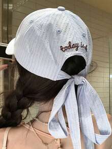 1件 Y2K 風格女款棒球帽，美式復古條紋「Today」刺繡棒球帽，大帽簷顯小臉遮陽帽，飾有刺繡條紋字母與可愛蝴蝶結，百搭運動遮陽帽，適合派對與日常穿著 - 彩色 - 查看 5