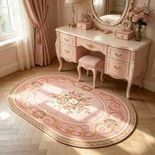 1pc Vintage Romantic Living Room Rug, Pink Rose Bedroom Decor Bedside Rug, Luxury Elegant Dressing Room Rug, Fluffy Soft Vanity Plush Rug, Oval Bathroom Balcony Washable Mat, Decorative Rug, Bedroom Decor, Small Rug, Rug, Home Decor, Living Room Rug, Living Room Small Rug, Bedroom Rug, Living Room Home Decor, Outdoor Rug, Washable Rug - Watermelon Pink - View 2