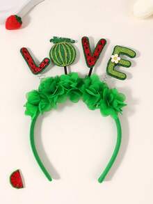 1pc Watermelon Floral Letter Headband,Green Hairband,Summer Watermelon Theme Party Headband,Cute Hair Accessory For Girls Teens - Multicolor - View 7