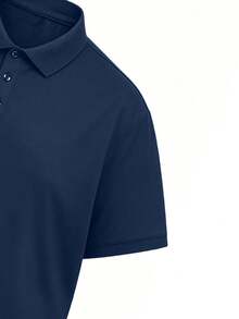 Men's Plus Size Solid Color Short Sleeve Polo Shirt, Half-Placket Collar, Breathable Loose Fit Business Casual Golf T-Shirt, Suitable For Plus Size Tall Men - Navy Blue - View 5