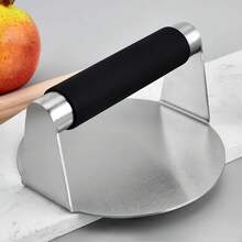 1pc Unisex 430 Stainless Steel Burger Smasher Silicone Handle Non Stick Press For Hamburger Patty Meat Steak Kitchen Tool - Black - View 1