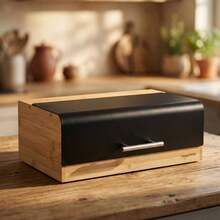 LARGE BAMBOO BREAD BOX WOODEN BAKERY ROLL STORAGE Container Length: 36 Cm Width: 20 Cm Height: 13.5 Cm - View 10
