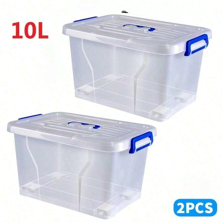 2pcs Covered Storage Boxes, An Open Storage Box, Transparent Storage Box, Sturdy And Stackable Storage Box, And Multi-Functional Multi-Sized Storage Box. These Are Highly Suitable For Organizing And Storing Items In Homes, Offices, Bedroom Wardrobes - 10 litros (35 x 23 x 19 cm) - sin ruedas - Ver 1