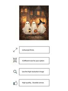 1pc Unframed Halloween Ghost Art Printable Vintage Wall Decor, 3 Ghosts, Lantern, Witch Hat, Pumpkin Print, Aesthetic Poster For Apartment, Living Room, Bedroom, Back To School Season, Dorm Essentials - Frameless - View 6