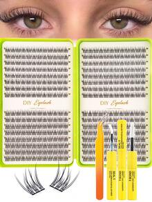 384pcs Cluster Eyelash Set - Natural Lightweight Style (Includes Adhesive, Fixing Liquid And Tweezers, CC Curl, DIY Extension Effect, 8-16mm, Set) - 彩色 - 查看 1