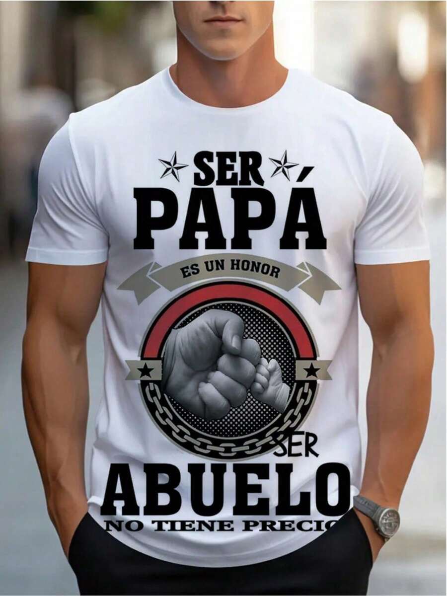 Men's Graphic T-Shirt: Being A Dad Is An Honor, Being A Grandfather Is Priceless. 180 G/M² Crew Neck T-Shirt, Casual Fit. Ideal Father's Day Gift For Dads And Grandfathers. - 黑色 - 查看 1