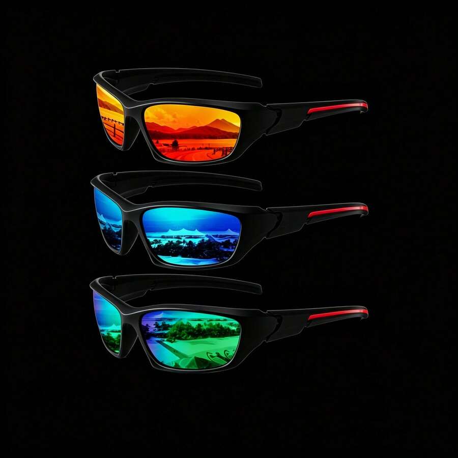 1/Multi-Pair Unisex Full Frame Sports Eyeglasses, Colorful Reflective Lenses UV Protection, All-Season Windproof Sun Protection, Cycling Hiking Driving Beach Travel Outdoor Versatile Eyeglasses - Multicolor - View 1