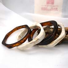 GNIT Tortoise Shell & Marble Pattern Resin Women's Bracelet, 4pcs/1pc Square Stackable Wide Vintage Statement Jewelry Set - White Brown. Translucent Coffee. White Brown. Translucent Coffee. - View 5