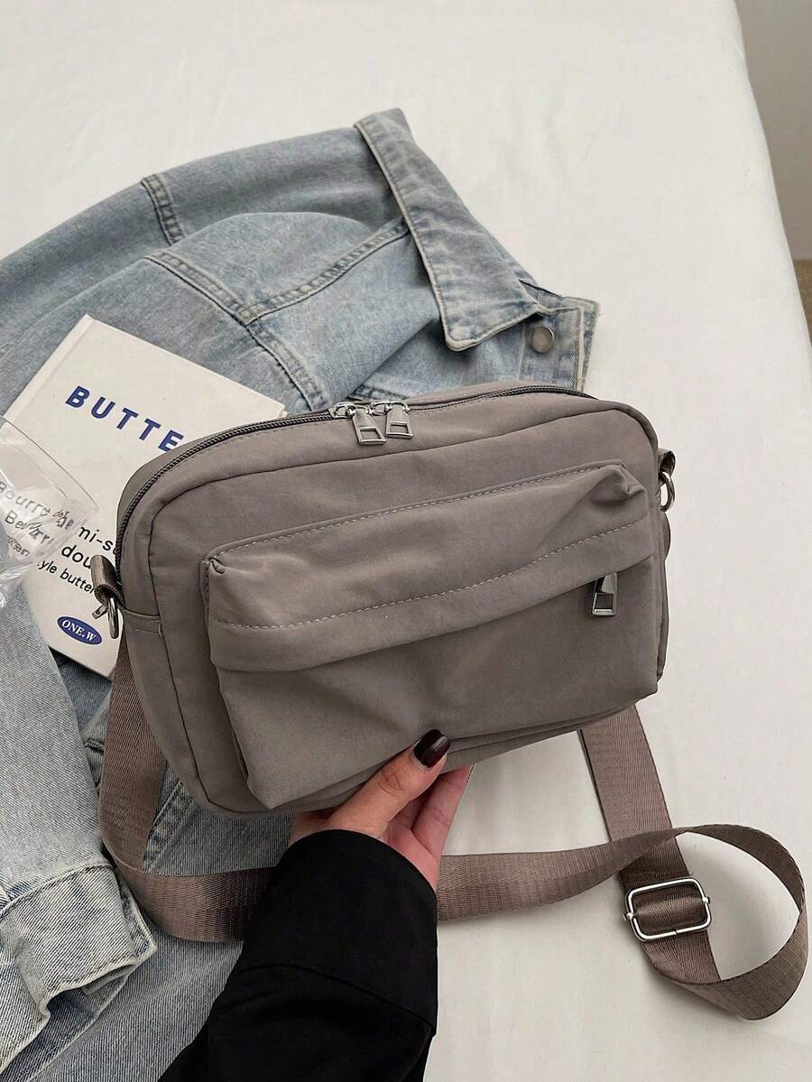 Minimalist Square Bag Solid Black Adjustable Strap - Grey - View 1