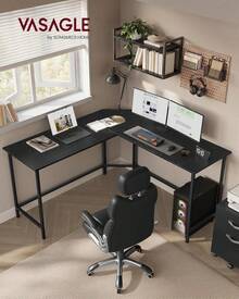 VASAGLE Escritorio en L para Computadora, Mesa de Esquina Escuadra para Oficina, Trabajo, Juegos y Estudio, con Gestión de Cables, MLWD073B56 - Negro Woody + Tinta Negra - Ver 3