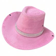 Customized Suede Cowboy Hat With A Sparkly Band. - Baby Pink - View 1