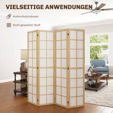 Folding Screen With 4 Panels, 160 X 170 Cm, Room Divider, Privacy Screen, Freestanding Partition For Living Room, Natural Finish - White - View 6
