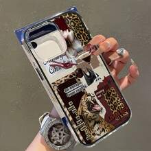 1pc Black Frame Transparent Minimalist Lens Protection Anti-Drop Anti-Collision Leopard English Collage Pattern Phone Case Personalized For IPhone 16 Pro Max/17/16/15/14 Plus/13/12/11/Air - Multicolor - View 2