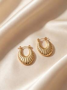1 Pair Vintage Stainless Steel Gold Earrings, Meili Jewelry, Various Styles, Elegant And Charming Fashion Design, Wear-Resistant, Fade-Resistant, Classic Minimalist Design - Gold - View 8