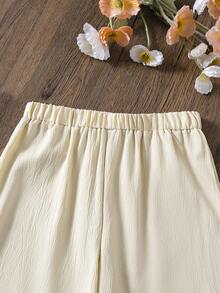 Left Mama Girls' Simple Casual Hollow Pattern Long Sleeve Top & Straight Leg Pants Set, Spring/Autumn - Apricot - View 6