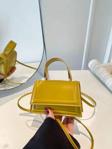 Women's Mini Small Solid Color Ruffle Flap Crossbody Handbag - Yellow - View 7