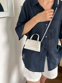Mini Small Solid Color Ruffle Flap Crossbody Handbag For Women - White - View 9
