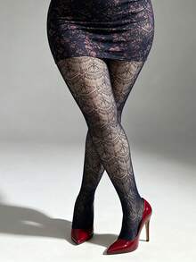 1pc Women's Plus Size Shell Jacquard Tight Leggings, Multi-Color Y2K Style Hollow Fishnet Tights, Elastic Comfortable Sexy Fashion Pantyhose, Suitable For Party, Home, Daily Office, Halloween Holiday Versatile Outfit - Multicolor - View 6