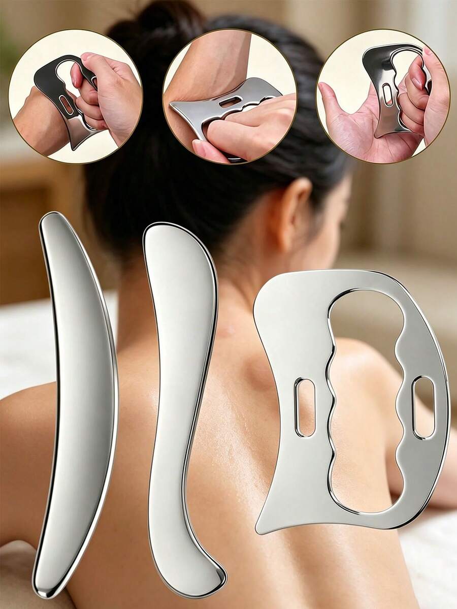 3/2Pcs Stainless Steel Gua Sha Tool, Lymphatic Drainage Muscle Scraping Massager, Full Body Spa Massage Relaxation Device, Travel & Home Essential Unisex Massage Tool