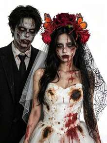 1pc/Set - Halloween Party Headband, Black Lace Mesh Rose Flower Headpiece, Day Of The Dead Dark Style Skull Floral Costume Accessory - View 10