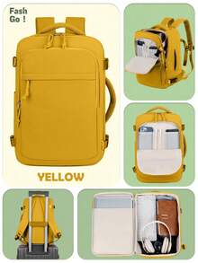 1 pieza Mochila de viaje ligera de gran capacidad, bolso de trabajo para mujer, portátil con diseño de correa para equipaje. Mochila de estilo universitario con compartimento para zapatos. B - Amarillo - Ver 3