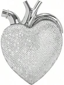 Maren - Bolsa de vidrio artificial con forma de corazón para mujer - Plateado - Ver 7