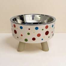 Comedero/bebedero elevado de acero inoxidable para mascotas, cuenco antiderrame para agua/comida de gatos, desmontable para gatos, perros y mascotas pequeñas, disponible en varios colores - Lunares de colores con lavabo de acero inoxidable. - Ver 13