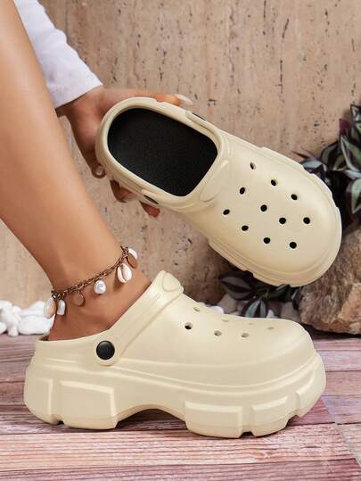 Women's Solid White & Black Versatile Sandals, Closed Toe Thick Sole Breathable, Adjustable Heel, Outdoor Beach Wear