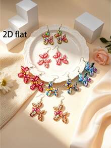 2 Pairs/Sets Creative Colorful Printed Balloon Dog Shaped Bow Sweet Pendant Earrings - Dog - View 3