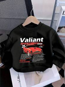 Set 3 Potong Baju Sweatshirt Leher Bulat Kasual Musim Panas untuk Bayi Baru Lahir, Atasan Leher Bulat dengan Motif Mobil Vintage & Slogan - MultiWarna - View 4