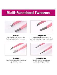 Tweezers Set - Professional Stainless Steel Tweezers - Precision Tweezers, Suitable For Eyelash Extensions, Eyebrows, And Treating Facial Blackheads. - Pink - View 5