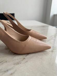 1 Pair 2026 Girl Hollow Side Cutout Pointed Toe Chunky Kitten Heel Elastic Back Strap Dress Sandals Office Party - Camel - View 7