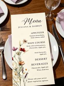 Customized 1pc/24pcs/48pcs Personalized Wedding Menu Cards, Custom Wedding Dinner Menu, Elegant Minimalist Floral Design, Wedding Table Decor, Customizable Event Menu Cards, Personalized Cards, Suitable For Wedding Banquet, Wedding Party, Minimalist Style Wedding Table Decor - 8x18CM Menu Card - View 8