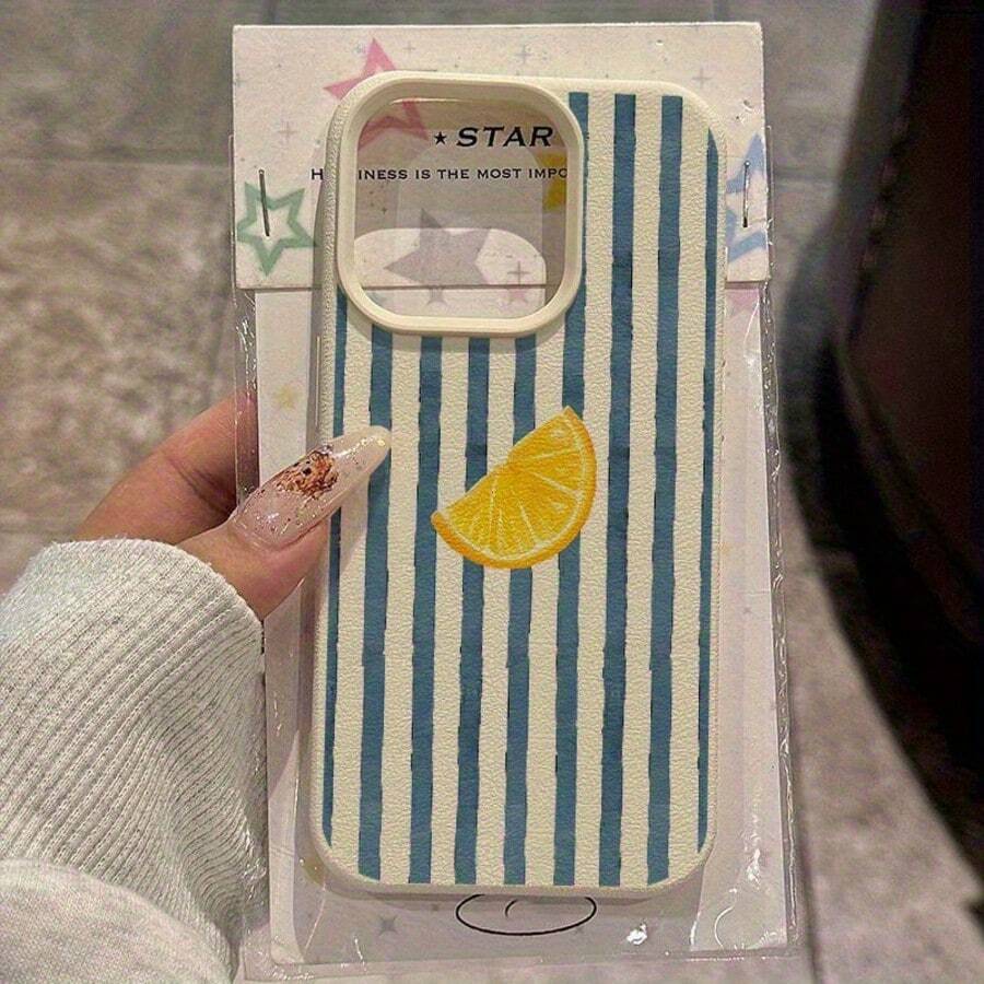1pc Pink Striped Pattern, Large Hole Leather Texture Pink Shockproof Phone Case, TPU Material, Can Be Given As A Holiday Gift, Compatible With Apple XS/XS Max/XR/11/12/13/14/15/16 Pro/Pro Max/14/15/16 Plus/17, Unisex - Multicolor - View 1