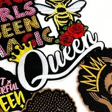 Ensemble de patchs thermocollants brodés Magic Melanin Queen, couronne rose, Respect My Hair, Brown Babe, slogan Black Pride, applique à coudre pour veste en jean, chapeau, sac à dos, décoration DIY - B-noir - Voir 6