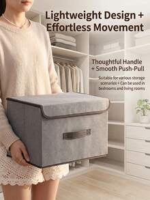 1pc Washable Linen Material Foldable CD Storage Box, Foldable Storage Bin, Toy Organizer Basket With Lid, Laundry Basket,Dorm Room - Grey - View 6