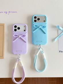 Lolla 1pc Fresh Bowknot Lanyard Anti-Drop Silicone Phone Case Compatible With IPhone 15 Pro Max/16/16 Pro/16 Pro Max/17/17 Pro/17 Pro Max - Multicolor - View 4