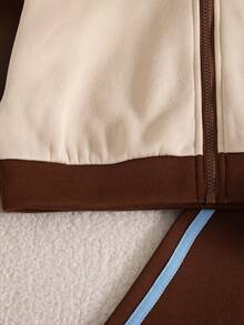 Girls' Casual Fashion Zip-Up Stand Collar Long Sleeve Sweatshirt And Straight Leg Pants 2 Pieces Set, Spring/Autumn - Apricot - View 5
