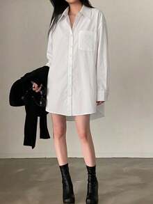 Premium 3D Cinched Waist Design Niche Long Sleeve Blouse - White - View 5