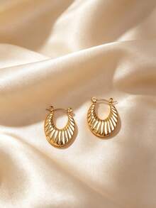 1 Pair Vintage Stainless Steel Gold Earrings, Meili Jewelry, Various Styles, Elegant And Charming Fashion Design, Wear-Resistant, Fade-Resistant, Classic Minimalist Design - Gold - View 5