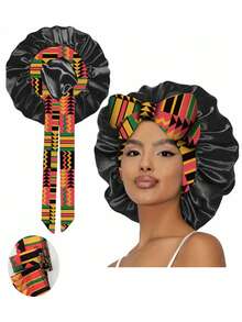 1pc Women's Silk Satin Bow Sleep Cap, Adjustable Tie And Elastic Band, Fashion Satin Hair Cap, Multiple Prints Soft Hair Cap, Suitable For Curly Hair - 1Pc NPSM - View 6